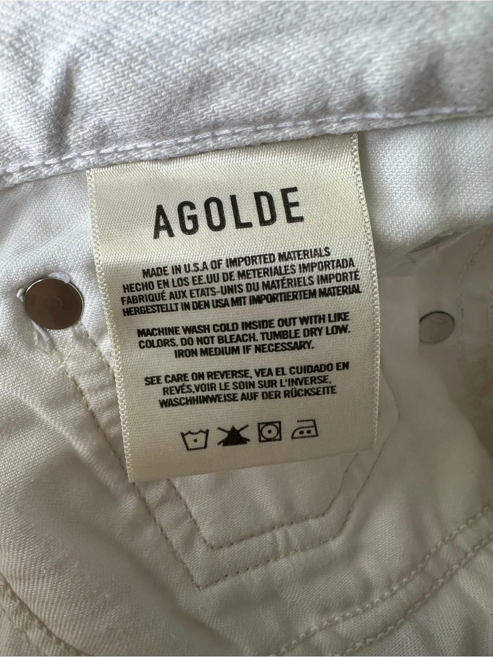 Agolde Lana Slice Jeans Button Fly White Size 25